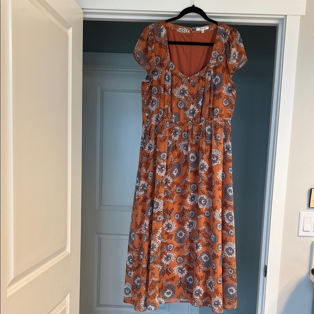 Madewell Orange Floral Midi Dress